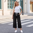 thumbnail image 4 of Elastic Waist Capris for Women Jeans Wide Leg Stretchy Pull On Petite Denim Pants Pull On Loose Denim Capris with Pockets Black S, 4 of 7