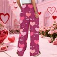 thumbnail image 5 of Women's Fashion Pocket Valentine's Day Print Stretch Adjustable Drawstring Wide Leg Pants, Elastic Waist Holiday Pants, Casual Lounge Wear for Women,Purple Pink,2XL, 5 of 7