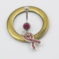 thumbnail image 3 of Belly Button Ring with Cancer Awareness dangle featured with Multiple CZ Stones, 3 of 8
