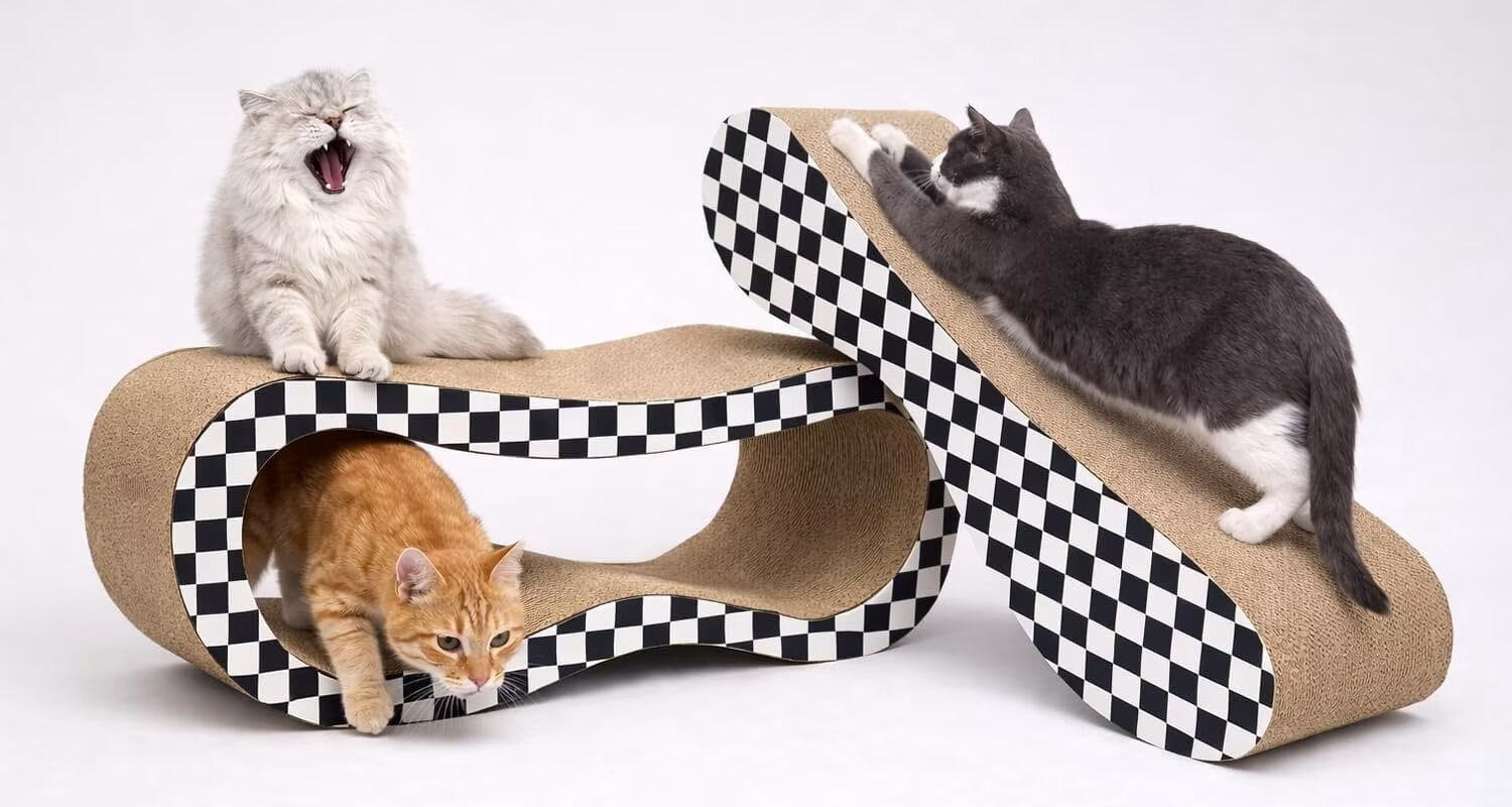 QUIOCOZY 2-in-1 Cat Scratcher Lounge, Large Cardboard Scratch Board Bed for Indoor Cats, Reversible Cat Scratching Pad, 27.56 x 9.45 x 8.86 in, Checkerboard