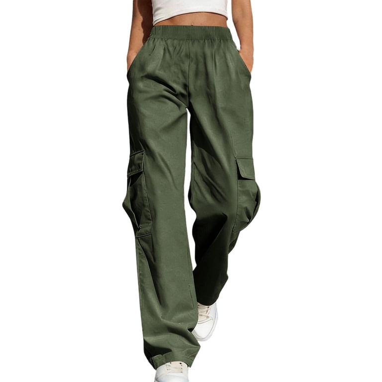 Tnhcen Women's Olive Green Cargo Pants, High Waisted Loose Fit