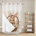 thumbnail image 6 of No Hook Shower Curtain with Snap in Liner, Easter Rabbit Basket on Vintage Linen Waterproof Fabric Bathroom Curtain Mesh Top Window, Spring Flower Bow Shower Curtains 48x72in, 6 of 9