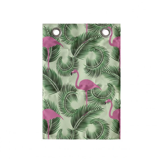 Flamingo Hanging Pocket Organizer, Repetitive Summer Tropical Bird Palm Trees Leaves Illustraiton, Printed Polyester Storage Bag with Pockets, 14" x 20", Pink Emerald