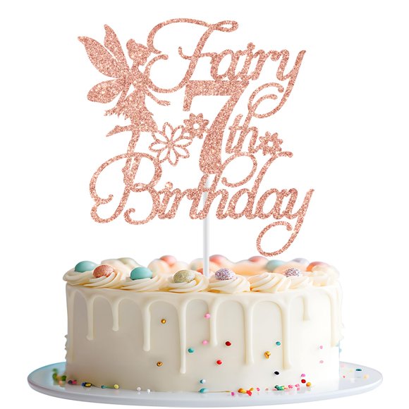 Adorno para tartas Mis Quince Fairy Happy 7º cumpleaños, oro rosa