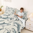 thumbnail image 3 of jejeloiu Cute Sketch Shark Bed Sheets,Ocean Fish Print Full Size Sheets For Boys,Grey Beige,4-Piece,1 Flat Sheet, 1 Fitted Sheet and 2 Pillowcases, 3 of 6