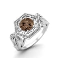 thumbnail image 2 of Bague de Mariage Géométrique pour Femmes en Argent Sterling 925 Quartz Fumé Ronde de 6MM, 2 of 3