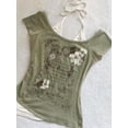 thumbnail image 2 of Camisetas de verano de dos piezas con cuello halter y vendaje estilo vintage, camisetas ajustadas con estética Y2k, camisetas sexis informales con estampado grunge estilo Harajuku para mujer, 2 of 5
