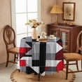 thumbnail image 5 of Abstract Seamless Stitching Round Tablecloth 54 inches Red Black Striped Design Waterproof Oil-Proof Table Cloth Round Table Cover for Holiday Party Picnic Dinner Decor Indoor and Outdoor Use, 5 of 9