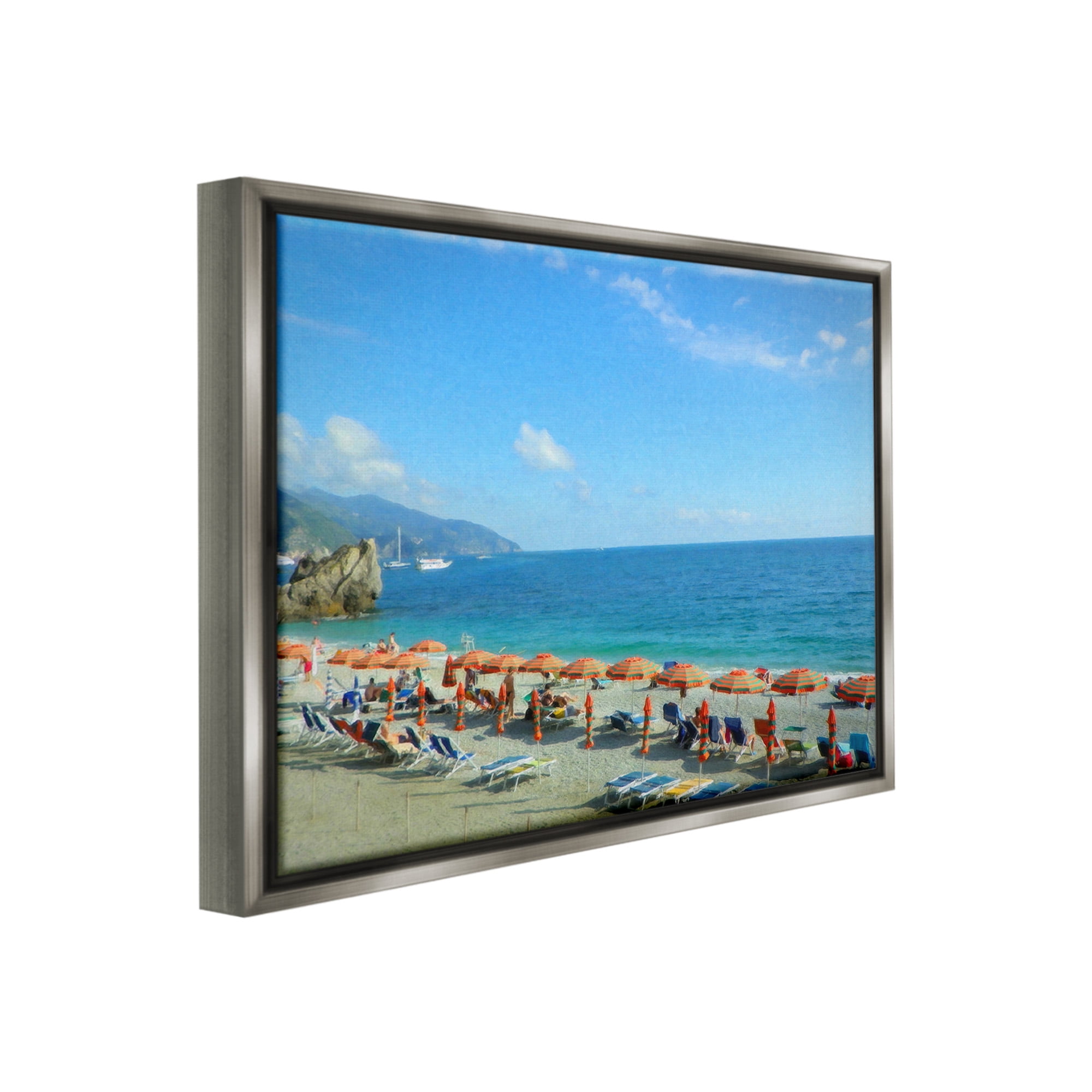 Stupell Industries Summer Beach Resort Landscape Painting Gray Floater Framed Canvas Art Print Wall Art, 21 x 17