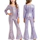 thumbnail image 1 of Pantalones acampanados de cuello redondo y mangas largas con lentejuelas elegantes de color sólido para niños, para fiestas, bailes, actuaciones escolares, ropa combinada para fiestas y festivales, pa, 1 of 5