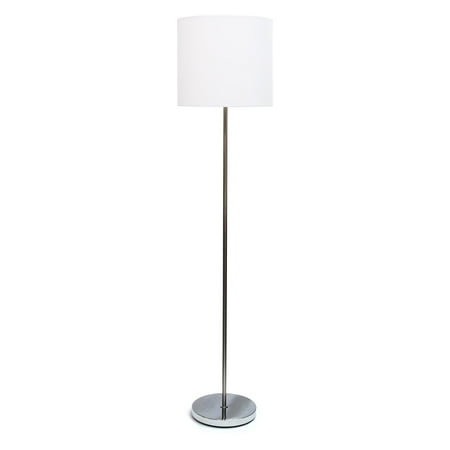 Simple Designs Brushed Nickel Drum Shade Floor Lamp, White