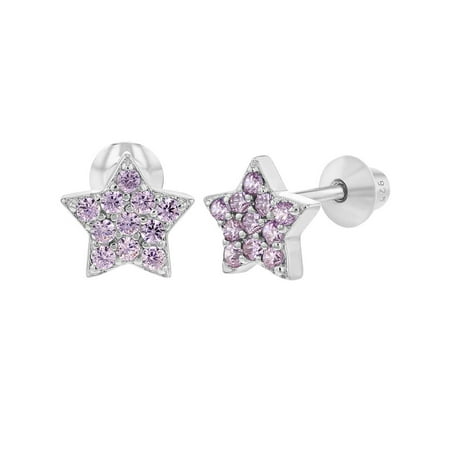 925 Sterling Silver Star Earrings CZ Screw Back Baby Infant Little Girls