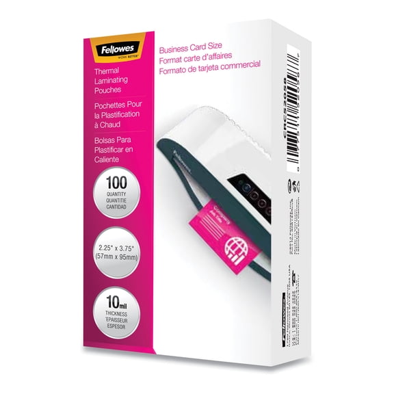 Fellowes Laminating Pouches, 10 mil, 3.75 x 2.25, Gloss Clear, 100/Pack