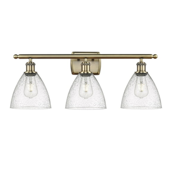 Innovations Lighting Bristol Glass - 3 Light 28" Bath Vanity Light Seedy/Antique Brass Finish