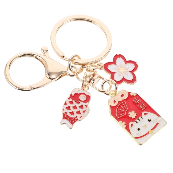 Supvox Japanese Cherry Blossom Keychain with Alloy Enamel Charm, Good Luck Bag Accessory for Decoration and