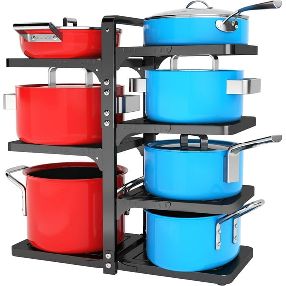 Pot and Pan Organizer Rack for under Cabinet, Heavy Duty Pot Pan Rack under Sink Organizers and Storage, Pot lid organizer, Kitchen Cabinet Organizer with 7 Adjustable Shelves