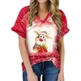 thumbnail image 1 of Camisetas de manga corta con cuello en V de alce de Navidad sueltas casuales para mujer Tops de mujer para hombre Pompotops hkajfhjk473245, 1 of 6