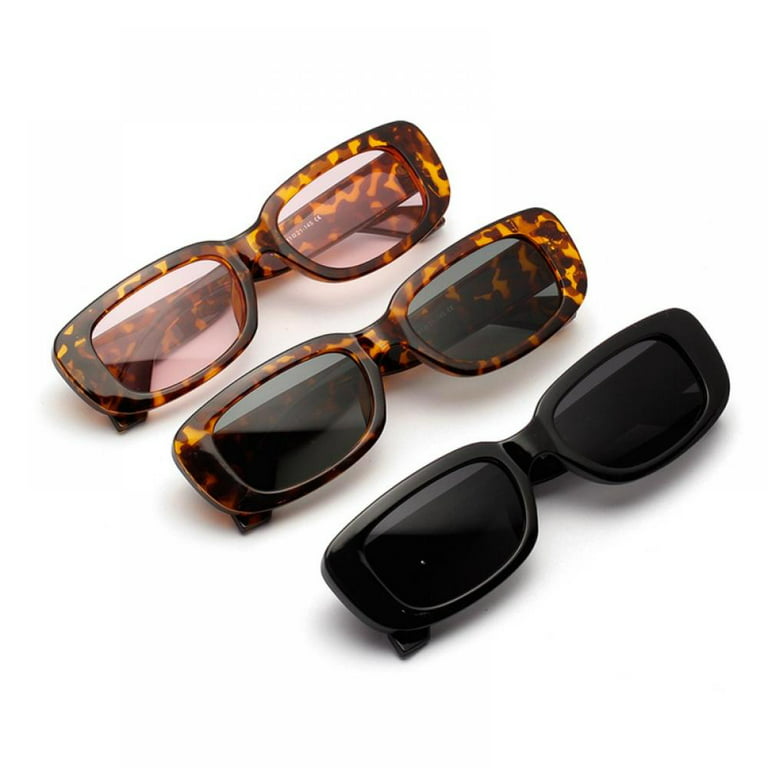 Shengshi Rectangle Sunglasses for Women Retro Fashion Sunglasses UV 400 Protection Square Frame Eyewear Bright Black Gray, Adult Unisex, Size: One