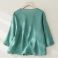 thumbnail image 4 of Birdeem Womens Summer Casual Solid Color Embroidered Loose Round Neck Three Quarter Sleeve Top, 4 of 12