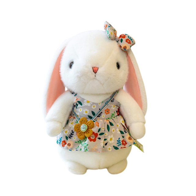 RKSTN Poupée en Coton Mignonne Rustique Florale Lapin Peluches Animées Jouet Poupée Réconfortante Robe Fleur Fraîche Lapins Blancs