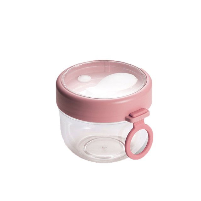 Tazas de Plástico con Tapas 600Ml Avena Durante la Noche Contenedor con Tapa Y Cuchara, Microondas Calentados, Taza de Sopa, Taza de Cereales de Plástico Portátil a Prueba de Fugas, Taza de Desayuno D