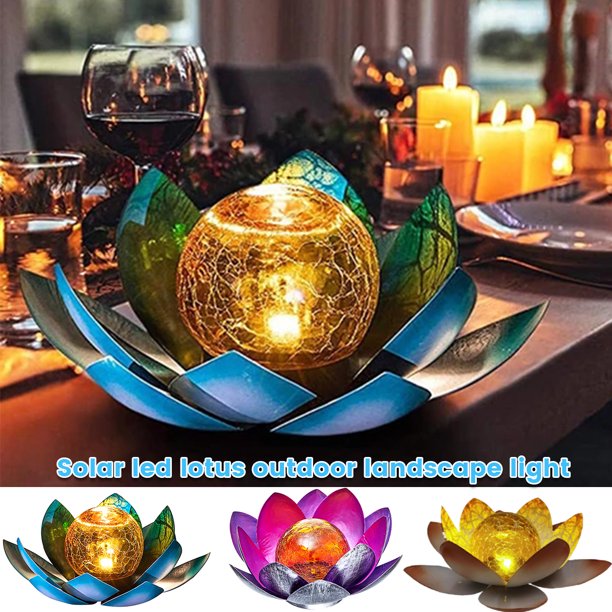 Muyoka Luz solar para jardín, exterior, ámbar, craquelado, globo, cristal, luz de loto, resistente al agua, metal, LED, luces de flores para patio, césped, porche, pasarela, mesa, suelo, luz solar dec Muyoka Hogar