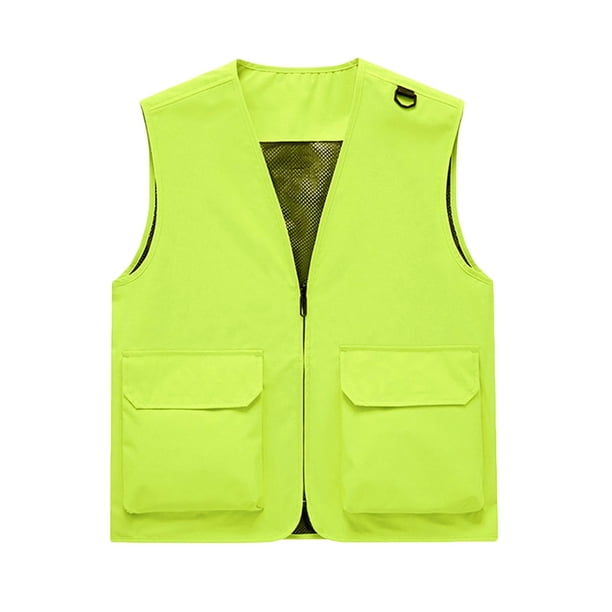 Ceisia Men's Spring Summer Casual Loose Fit Utility Vest Multi-Pocket V-Neck Zipper Sleeveless Vest Pre-Shrunk Cool Silk Cotton Fabric Green XXXL Gifts