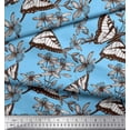 thumbnail image 2 of Soimoi Blue polyester Crepe Fabric Flower & Butterfly Printed Fabric 1 Yard 52 Inch Wide, 2 of 5
