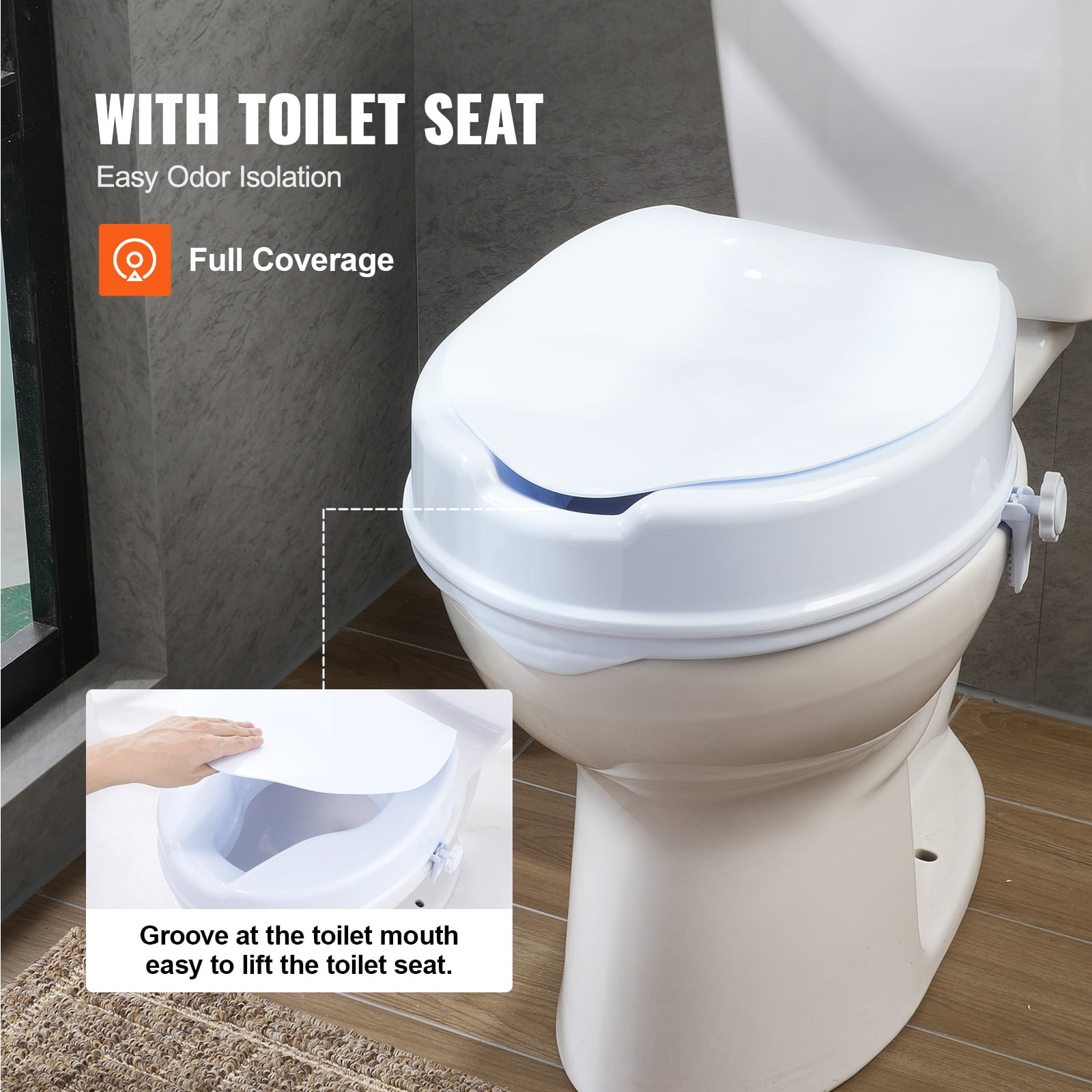 KFFKFF Raised Toilet Seat, 4-Inch Lift, Supports up to 300 lbs, Fits Most Toilets, Secure Screw Rod Fastening, Includes Seat, Ideal for Seniors, Disabled, Post-Surgery, Pregnancy