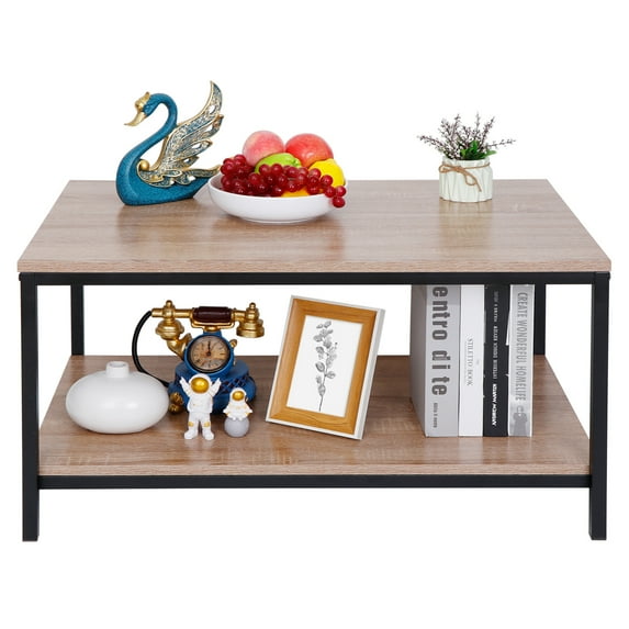 ZENSTYLE Wood Coffee Table Side End Table with W/2 Tier Storage Shelf