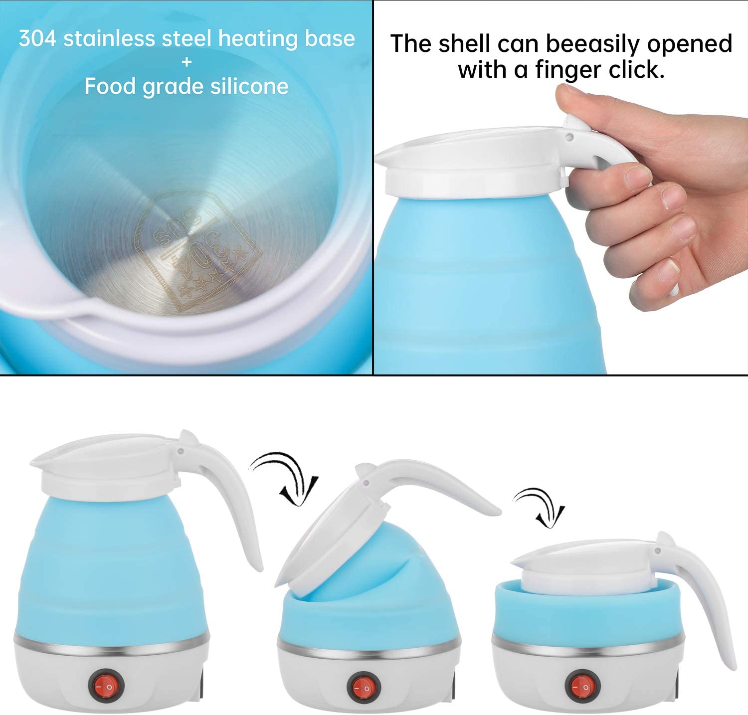 Foldable Portable Kettle | Travel Kettle - Upgraded Food Grade Silicone, 5  Mins Heater To Quickly Foldable Electric Kettle, White 600ML