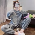 thumbnail image 1 of Pijama de mujer con estampado de gofres de primavera y otoño e invierno con cara sonriente, traje deportivo de verano de manga larga, ropa de casa, 1 of 6