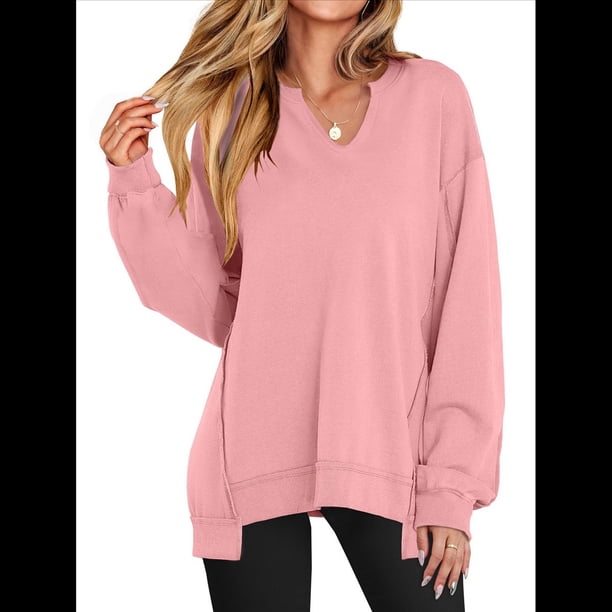 Sudaderas Oversize para Mujer, Camisetas de Larga con Cuello en V, Jersey Holgado, Atuendo de Otoño 2025. Rosa S