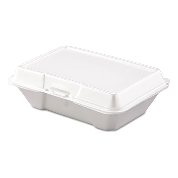 Foam Carryout Containers - 9x6x2.8in White Hinged Takeout Boxes - 200 Count - Insulated Food Containers for Hot & Cold Foods - Stackable Restaurant Supplies