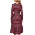 thumbnail image 2 of JUUNthy Women Plaid Midi Dress, Long Sleeve High Waist Pleated A-Line Ruffle Collar Vintage Casual Flowy Dress Purple L, 2 of 15