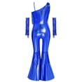 thumbnail image 5 of TiaoBug Kids Girls' Metallic Bell Bottom Jumpsuit Sleeveless One Shoulder One Piece Dance Outfits with Gloves Royal Blue 14, 5 of 6