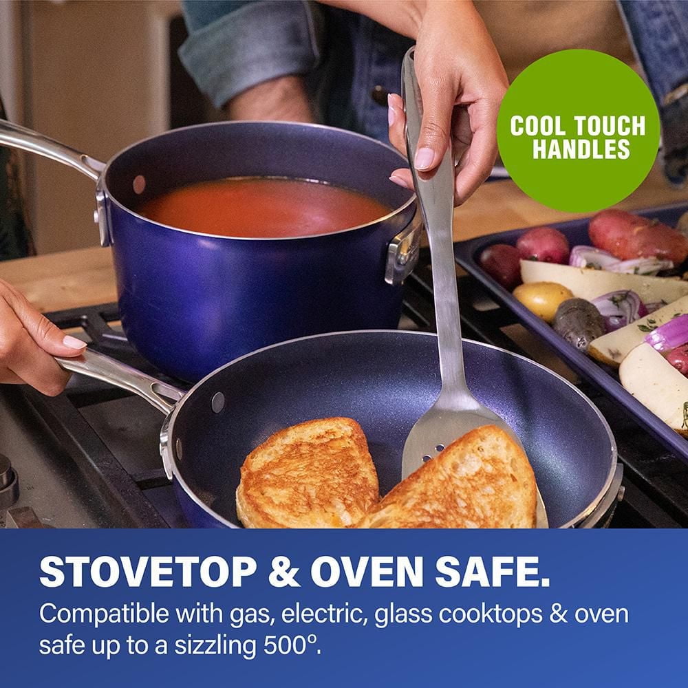 Granitestone 2.5 Quart Non-Stick Blue Saucepan with Glass Lid Durable Aluminum Oven and Dishwasher Safe