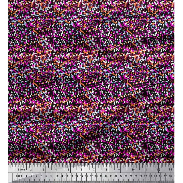 Soimoi Black Moss Georgette Fabric Brush Stroke Abstract Printed Fabric 1 Yard 42 Inch Wide