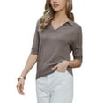 thumbnail image 4 of INSPIRE CHIC Short Sleeve Polo Shirts for Women's V Neck Knitted Summer Fall Business Casual Tops XS Coffee, 4 of 6