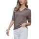 thumbnail image 4 of Camisetas de polo de manga corta INSPIRE CHIC para mujer, con cuello en V, de punto, tops casuales de verano y otoño, L, color café, 4 of 6