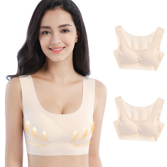 pimelu Bras for Women Sports Bras for Women Seamless Lightly Lined Wireless Bras Elder 2pcs Breathable Comfort Stretchy Plus Size Push up Yoga Bralettes Women's Sports Bras