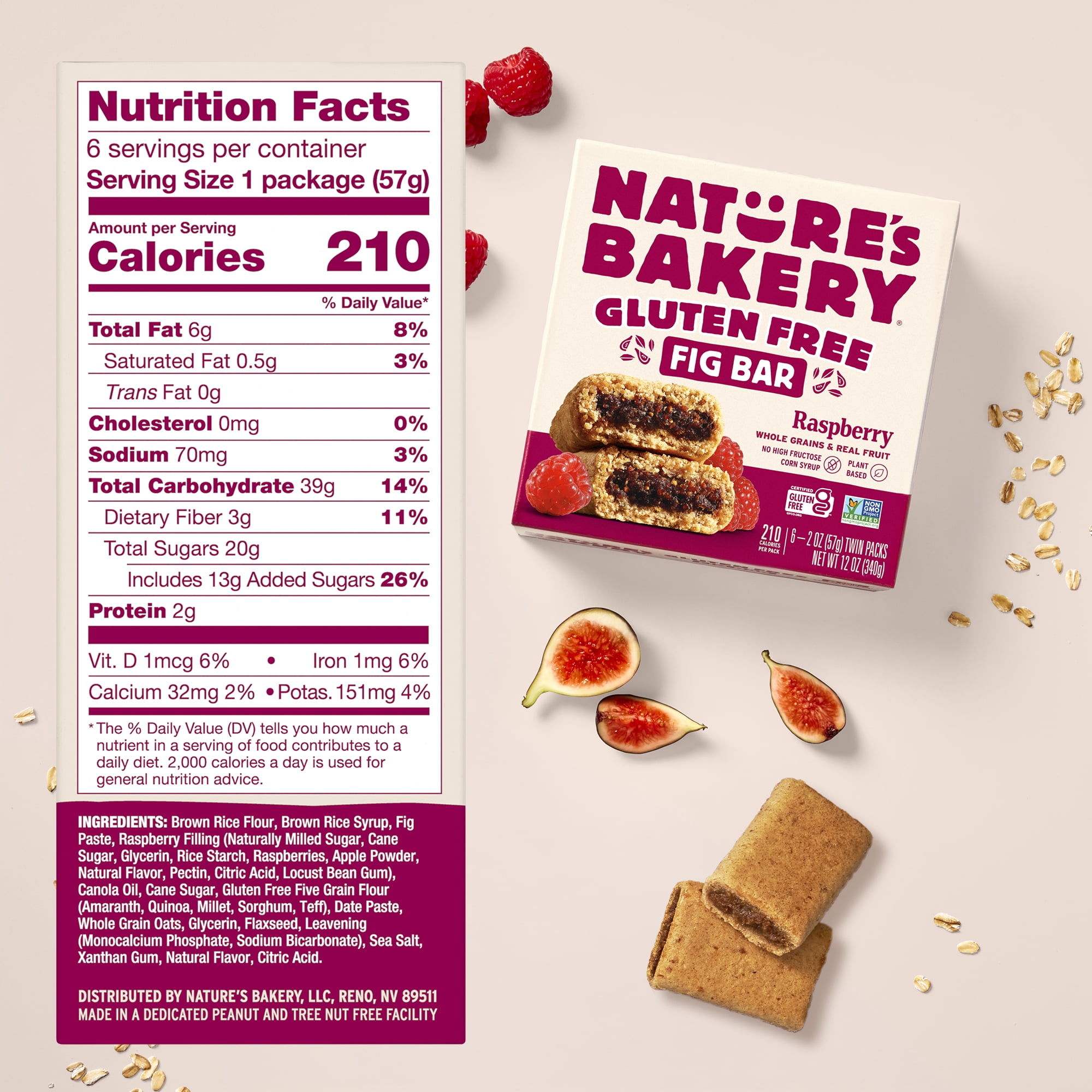 (3 pack) Nature's Bakery Gluten Free Raspberry Fig Bars in Twin pack Box, 2 oz Each