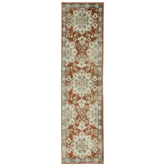 Oriental Weavers Branson Area Rug - BR04A - 1'10" x 7'3" - in Rust/ Beige - Vintage Inspired, Stain Resistant, Family and Pet Friendly , Entryway, Hallway Runner Rug