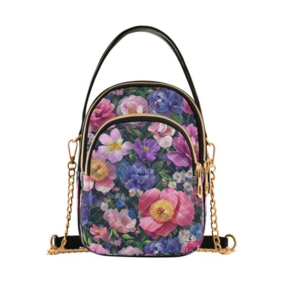 FORMRS Crossbody Bag for Women Quilted Travel Shoulder Cell Phone Purse with Chain Strap Handbag, Soft Pinks Flowers