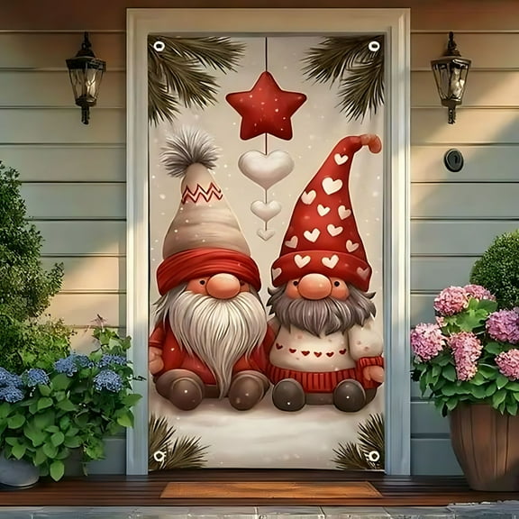 Cevemin 35×71 Inch Christmas Door Cover - Festive Polyester Holiday Door and Wall Decoration for Xmas Home Party Decorations