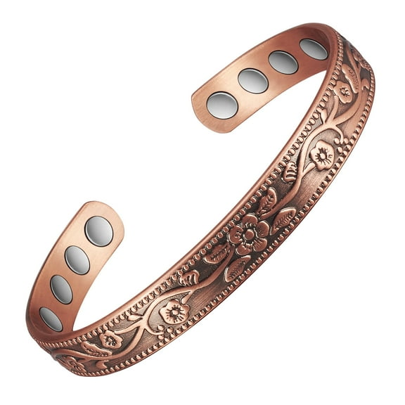 Vintage Floral Copper Magnetic Bracelets, Pure Copper Bangles for Women, Health Gift for Mom&Wife, Valentine's Day Gift