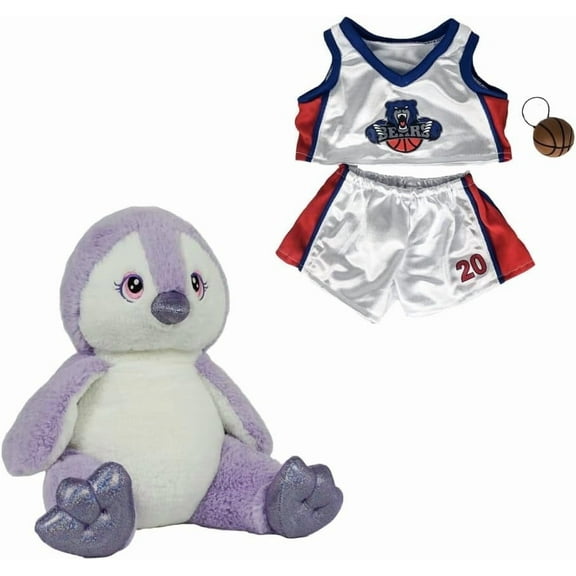 Plum the Purple Penguin Plush Toy with Basketball Uniform – Soft Stuffed Animal Gift for Kids & Collectors - 16-Inch