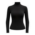 thumbnail image 4 of Breezora Ribbed Turtleneck Long Sleeve Layer Top Soft Thermal Base Shirt Lightweight Womens Fall Winter Essential L Size Black, 4 of 4