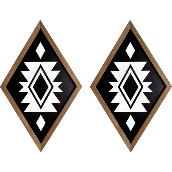 Aztec Wall Decor, Western Wall Art Wood Southwestern Boho Black White Bathroom Bedroom Room Wooden Diamond Geometric Modern Rustic Farmhouse Home Decoration