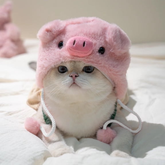 Adorable Animal Pet Hats Soft Plush Cat Pet Costumes Headwear for Cats Small Dogs for Halloween Photoshoots Holidays Daily Fun Pet Pig Shape Costume